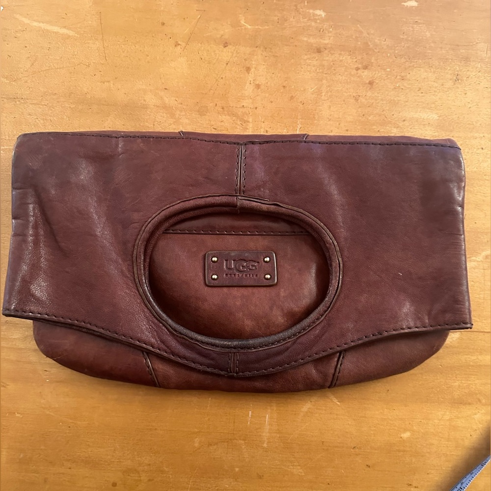 UGG brown leather foldable clutch bag, Preowned